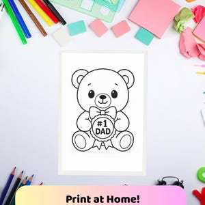 Fête des pères à colorier dans les Apuis – Joli ours en peluche à imprimer | Téléchargement instantané | Activité pour enfants A4 | Papa et moi