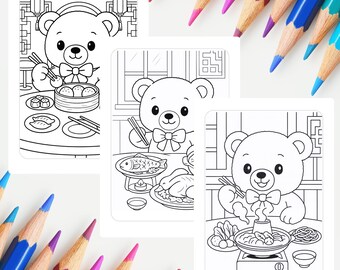Kleurplaten Chinese foodie Apuii | Kawaii-teddybeeractiviteit (pdf-download A4)