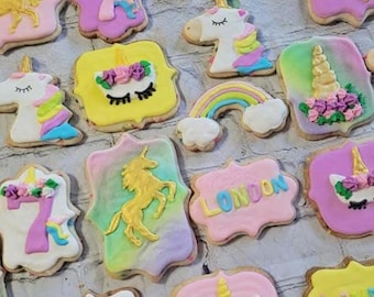 vegan unicorn themed birthday cookies