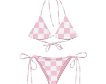 Ensemble de bikini rose poudré à carreaux écossais à carreaux et damier inspiré de la reine des neiges