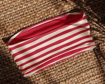 Red Striped Bandeau Top | Retro Tube Crop | Strapless Summer Bralette | Y2K Beachwear Top | Bold Boho Festival Outfit