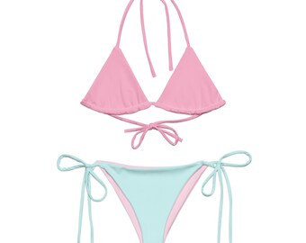 Cotton Candy Dream String Bikini – Pink Top & Powder Blue Bottom recycled string bikini