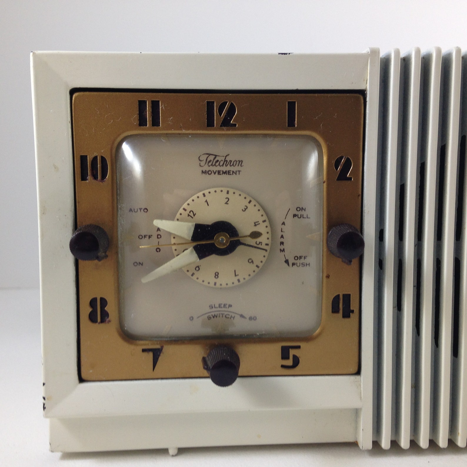 Vintage Mid Century Firestone Clock Radio White Stock No. Etsy