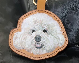 Custom Hand-painted Pet Leather Bag Charm Personalized Dog Portrait Luggage Tags Cat Keychain Handmade Pet Memorial Gift Pet Owner Gift