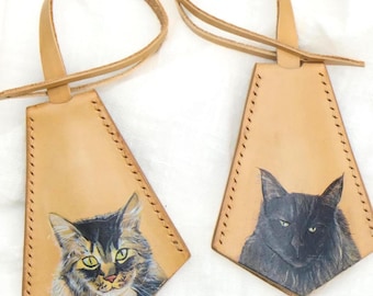 Custom Hand-painted Pet Leather Bag Charm Personalized Dog Portrait Luggage Tags Cat Keychain Handmade Pet Memorial Gift Pet Owner Gift