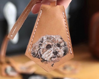 Custom Hand-painted Pet Leather Bag Charm Personalized Dog Portrait Luggage Tags Cat Keychain Handmade Pet Memorial Gift Pet Owner Gift