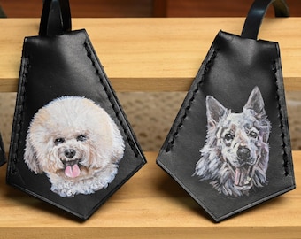Custom Hand-painted Pet Leather Bag Charm Personalized Dog Portrait Luggage Tags Cat Keychain Handmade Pet Memorial Gift Pet Owner Gift