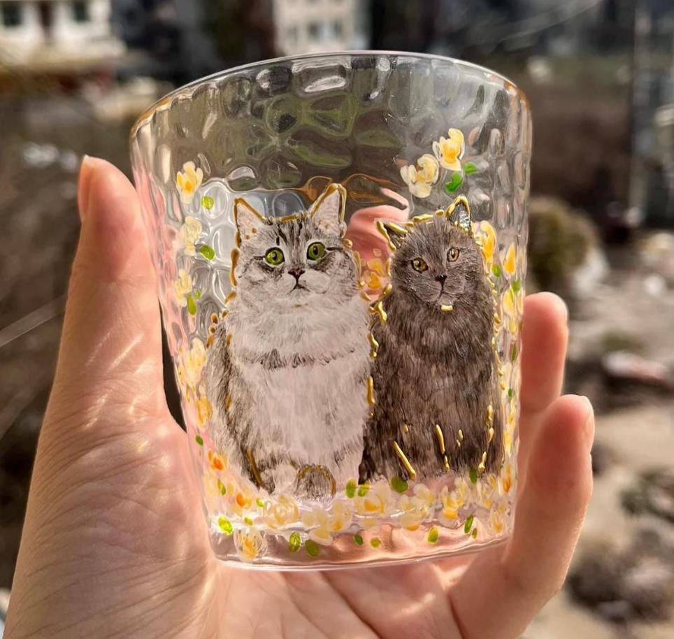 Custom Pet Portrait Painting from Photo Hand Painted Wine Glass Cup Personalized Dog/Cat Portrait Handmade Pet Memorial Gift Pet Owner Gift