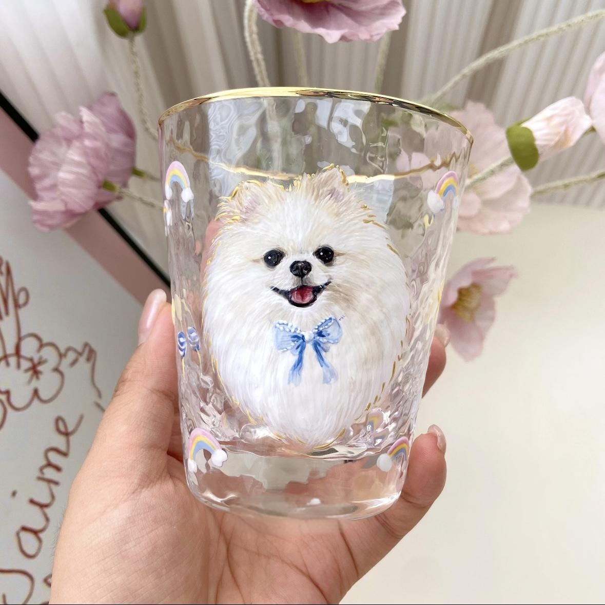 Custom Pet Portrait Painting from Photo Hand Painted Wine Glass Cup Personalized Dog/Cat Portrait Handmade Pet Memorial Gift Pet Owner Gift