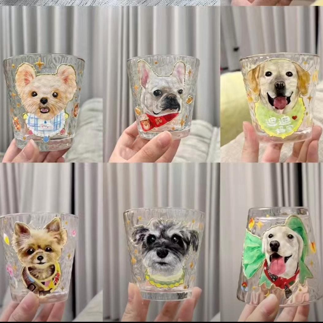 Custom Pet Portrait Painting from Photo Hand Painted Wine Glass Cup Personalized Dog/Cat Portrait Handmade Pet Memorial Gift Pet Owner Gift