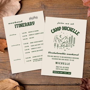 Camp Bachelorette Invitation Canva Template Itinerary Template Bridal Party Girls Trip Outdoorsy Camping Trip Camp Bach Digital Download