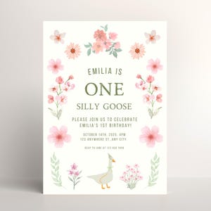 One Silly Goose Birthday Invitation, Editable Template, First Birthday Invite Birthday Girl 1st Birthday Printable Invitation Digital Invite