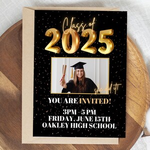 Graduation Party Invitation, Digital Photo Invite, Editable Template, Class of 2025, College Graduation, High School, Printable Invitation