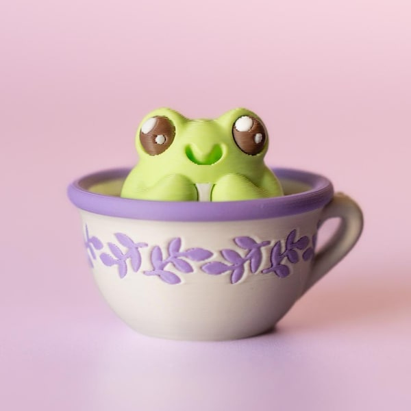 Frog in Teacup Fidget Clicker with Wrist Strap or Keychain
