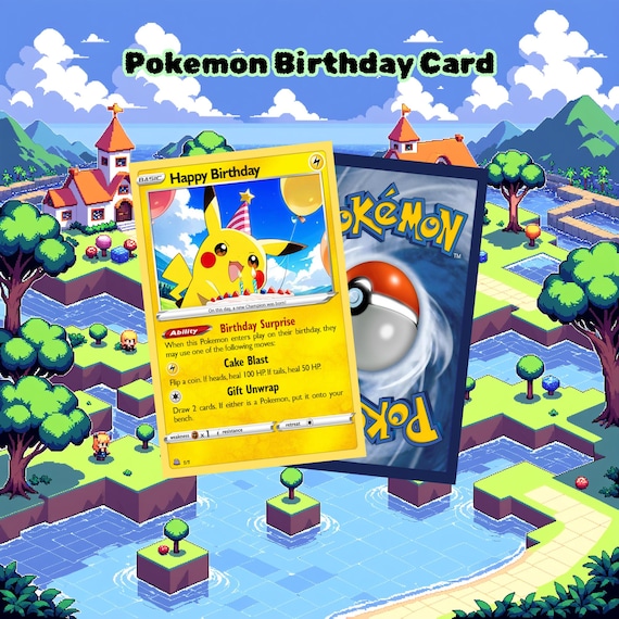 Personalised Happy Birthday Card - Custom Birthday Gift - Pokemon