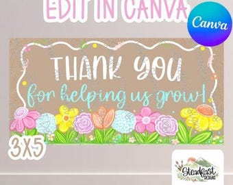 Thank You Teacher Appreciation Banner Template | Preppy | Editable Canva (Digital Download)