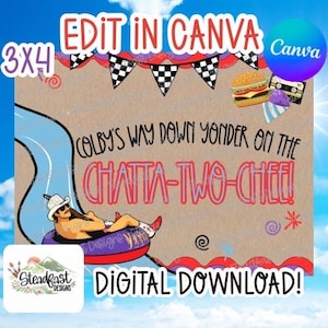 Plantilla de pancarta de cumpleaños Chatta-TWO-Chee / Canva editable (Descarga digital)