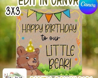 クマの誕生日バナーテンプレート｜編集可能なCanva（デジタルダウンロード）