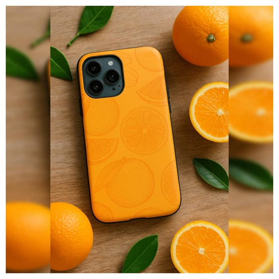 Summery phone case with orange pattern Shockproof, UV-resistant, citrus design Gift idea for women & fruit lovers Summery phone case with orange pattern Shockproof, UV-resistant, citrus design Gift idea for women & fruit lovers