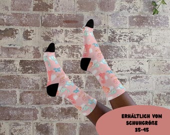 Socks with dinosaurs – Colorful crew socks – Gift idea for women & children – Funny motif socks – Comfortable cotton socks