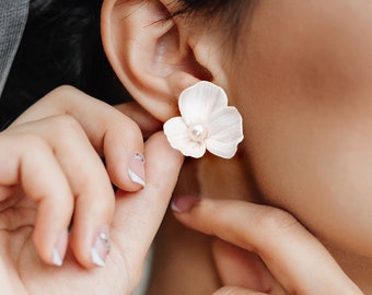 Charlotte Stud Earrings | Bridal Earrings | Floral Stud Earrings | Bridal Earrings | Clay Flowers | Wedding Earrings  | Bridal Studs