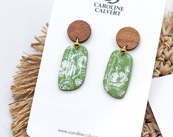 Emma Leaf Print / Floral Print Earrings / Tropical Earrings / Clay Earrings