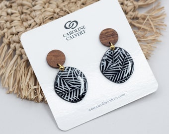 Tropical Earrings / Polymer Clay Earrings / Black Tropical Leaves Earrings / Beach Earrings / Tropical Leaves