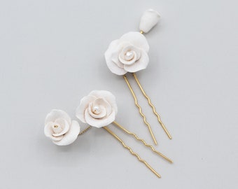Eloise Hairpins | Rose Hairpins | Bridal Hairpins | Floral Hairpins | Bridal Hair Accessorie | Clay Flowers