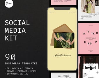 Fashion Editorial Templates | Bold Modern Aesthetic | 90 Canva Instagram Templates | Luxury Social Media Kit | Brand Identity Templates