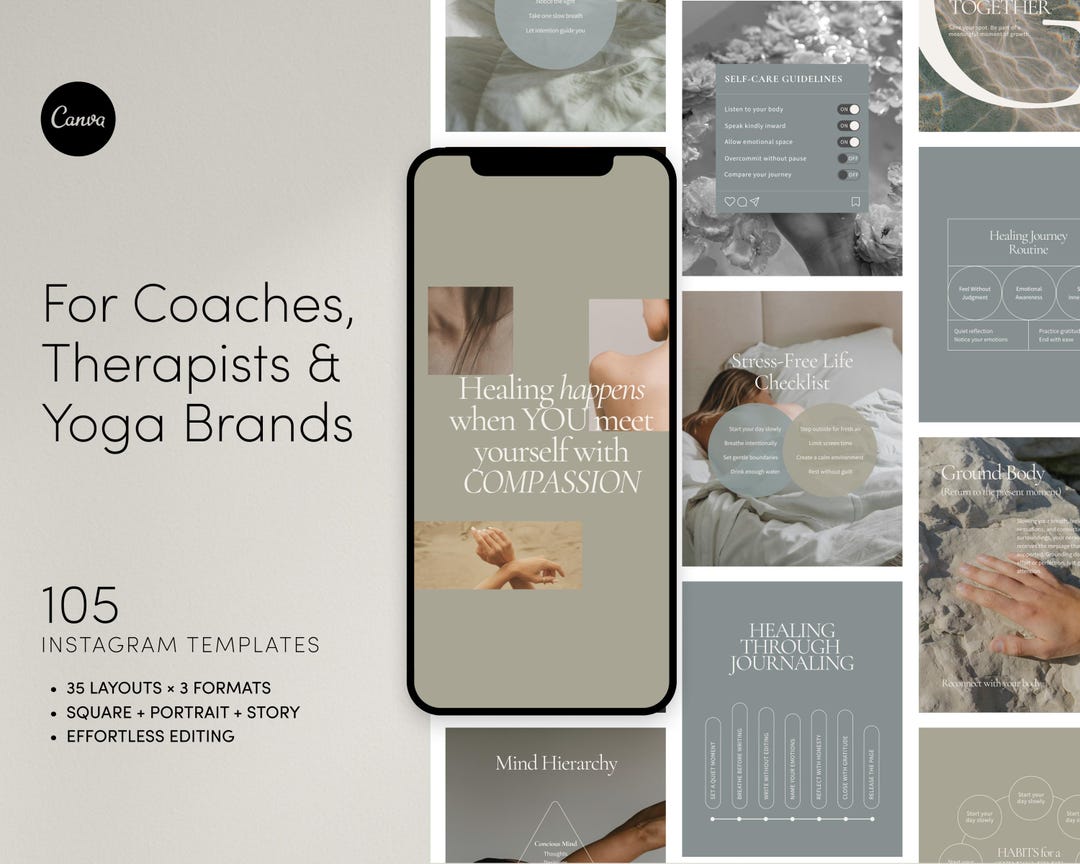 Wellness Coach Instagram Templates, 105 Canva Posts Stories Reels - Etsy