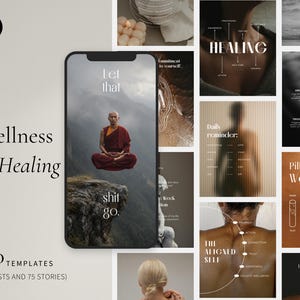 Plantillas de Instagram para el bienestar en Canva: Paquete de redes sociales para el autocuidado holístico imagen 1