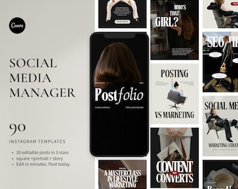 Plantillas de lujo para publicaciones de Instagram, paquete Canva para gestión de redes sociales (descarga digital)