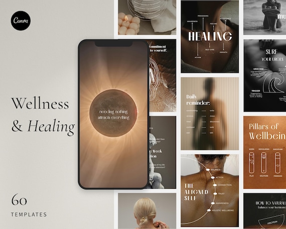 Wellness Instagram Templates Canva: Holistic Self-Care Social Media Bundle