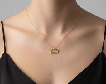 Gold Crown Necklace: Sterling Silver Queen Pendant, Birthday Gift