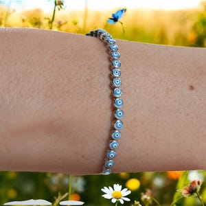Evil Eye Armband, Tennis Armband, Blau Evil Eye Charm, Schutz Schmuck, Geschenk für Mutter, Evil Eye Armband, Sterling Silber Armband