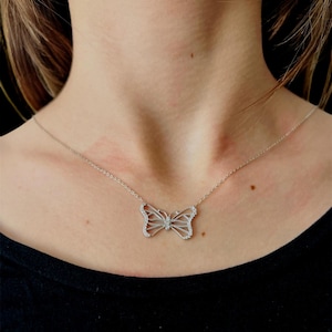 Sterling Silver Butterfly Necklace: Dainty Pendant, Minimalist Jewelry