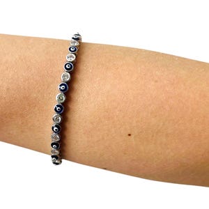 Evil Eye Armband, Tennis Armband, Blau Evil Eye Charm, Schutz Schmuck, Geschenk für Mutter, Evil Eye Armband, Sterling Silber Armband