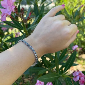 Evil Eye Armband, Tennis Armband, Blau Evil Eye Charm, Schutz Schmuck, Geschenk für Mutter, Evil Eye Armband, Sterling Silber Armband