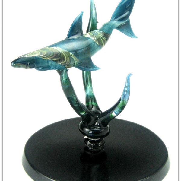 Caribbean Teal Glass Shark Sculpture, Boro Flamework Art