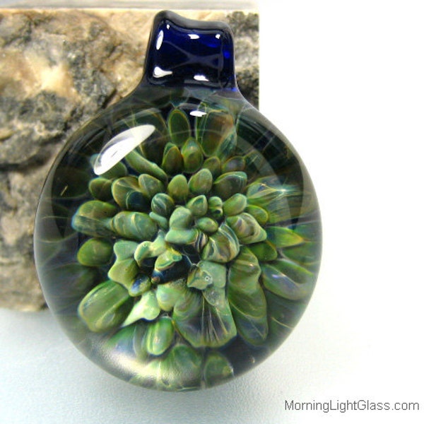 Blue Moon Burst Glass Pendant Handmade Lampwork Wearable Art