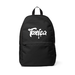 Fabric Backpack, Toxica Vibes Unisex Backpack, Black Travel Backpack, Streetwear Bag for Everyday Use, Trendy Stylish Backpack