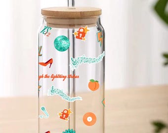 Showgirl Glass Can Tumbler | 16oz Iced Coffee Beer Drinkware with Bamboo Lid and Straw