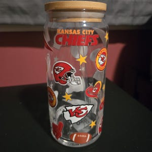 Kansas City Chiefs Glass Can Tumbler with Bamboo Lid & Straw | Football Game Day Cup, Iced Coffee Beer Soda Drinkware | KC Chiefs Gift image 5
