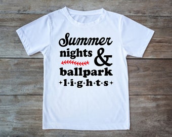 Summer Nights and Ballpark Lights - Baseball - Baseball Mom - Adult or Youth Tee