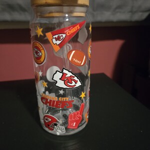 Kansas City Chiefs Glass Can Tumbler with Bamboo Lid & Straw | Football Game Day Cup, Iced Coffee Beer Soda Drinkware | KC Chiefs Gift image 3
