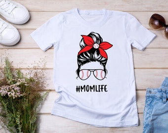 Mom Life - Baseball Mom Life - Mom Life Messy Bun - Adult Tee