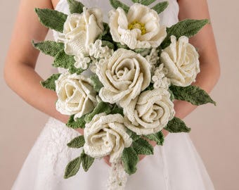 Crochet Bridal Bouquet, White Wedding Bouquet, Ivory Bridal Bouquet, Classic Wedding Bouquet, Handmade Wedding Flowers