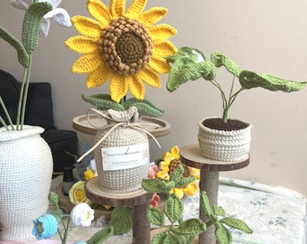 Handmade Crochet Sunflower Potted Plant - Unique Yarn Desk Decor