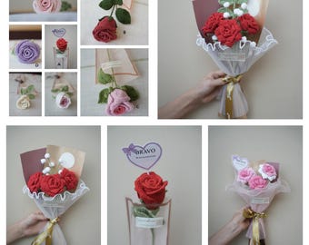 Student Recital Crochet Rose | Single Stem (Can Be Wrapped as Bouquet) | Local Delivery on Dec 14 (Ottawa) | No Shipping