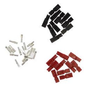 May include: A collection of electrical wire connectors in three colors: silver, black, and red. The connectors are of various sizes and shapes, designed for secure wire connections. The image is taken from a top-down perspective, showcasing the assortment.